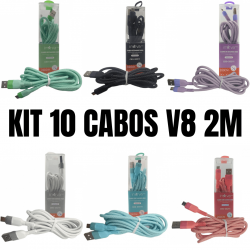 Kit 10 cabos 2M carregador reforçado carga rápido para android v8 inova tubo