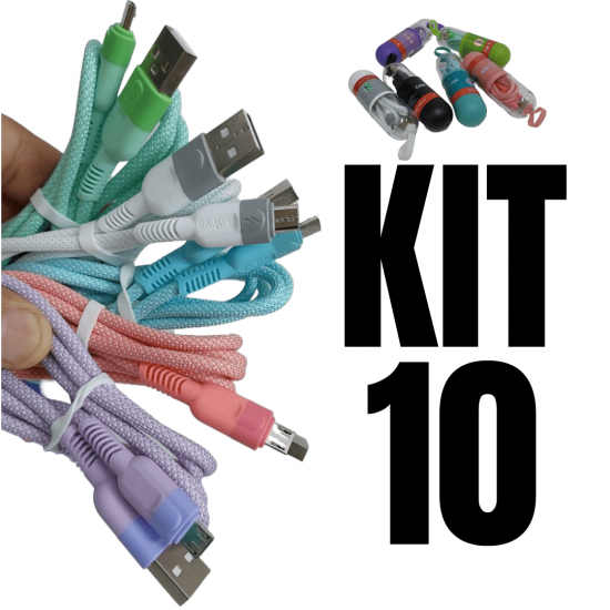 KIT 10 Cabos Carregador Reforçado carga Rápido para Android V8 inova Tubo