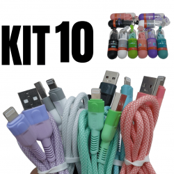 KIT 10 Cabos Carregador Reforçado carga Rápido para Iphone inova Tubo