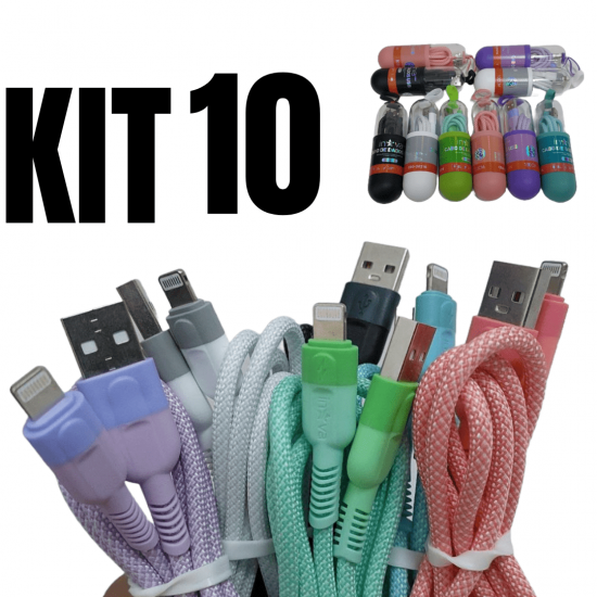 KIT 10 Cabos Carregador Reforçado carga Rápido para Iphone inova Tubo