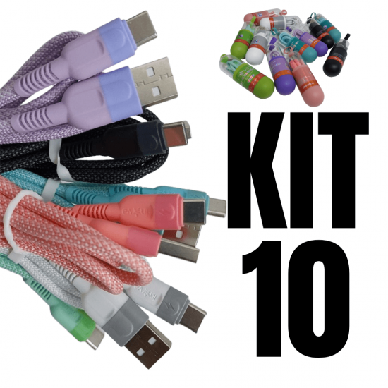 KIT 10 Cabos Carregador Reforçado carga Rápido para Tipo C inova Tubo