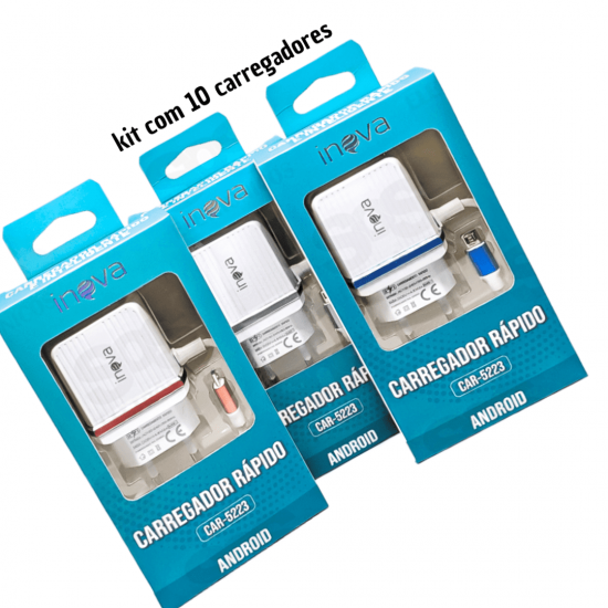 kit 10 Carregador de Celular Super Charging 4.8A Cabo V8