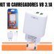 Kit 10 carregadores celular inova 3.1 android V8 2 usb
