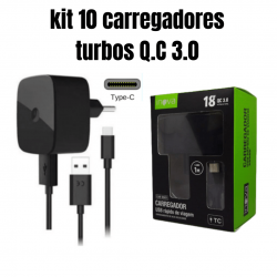 Kit 10 Carregadores  De Parede Alta Velocidade Inova Turbo Tipo C  QC 3.0