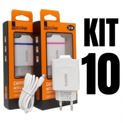 kit 10 Carregadores Fonte Com Cabo 2 Entradas Celular Android v8