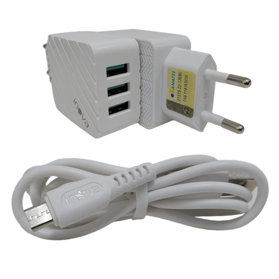 kit 10 Carregadores V8 Android Celular 3 Entradas USB Fonte Tomada 5.1A Turbo Rápida