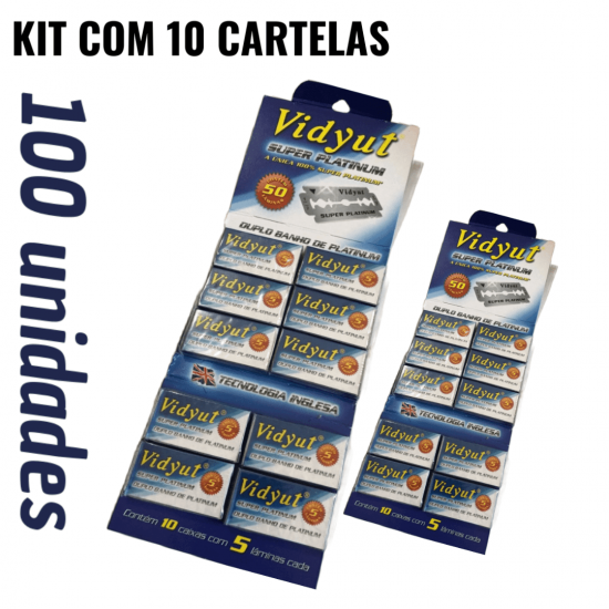 kit 10 cartelas de Lâmina De Barbear Vidyut Super Chromium Blades Cartela C/100 Unid