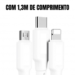 Kit 10 Cabos de dados 3 em 1 cabo tipo c usb carregador ultra rápido 1 metro resistente