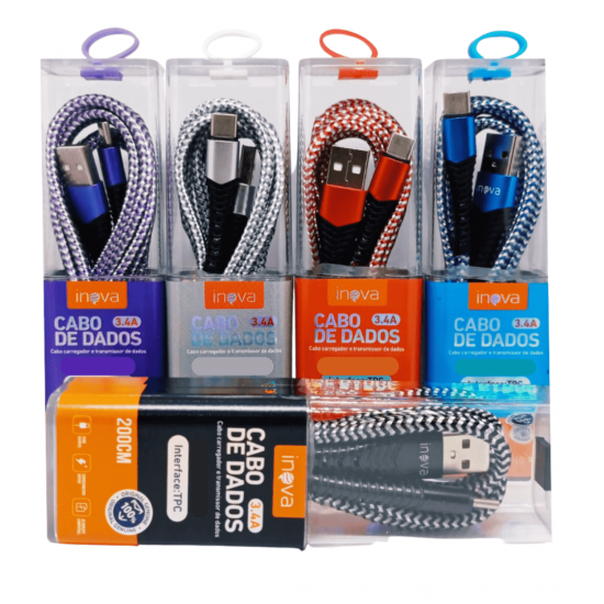 Kit 10 cabos 2m carregador reforçado carga rápido para Tipo C inova tubo