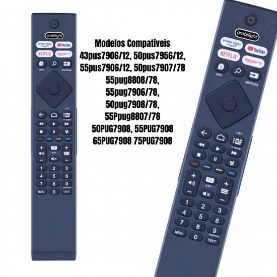 kit 10 Controles Remoto Para TV Philips Smart Uhd 4k serie 7900 Ambilight 50PUG7406/78