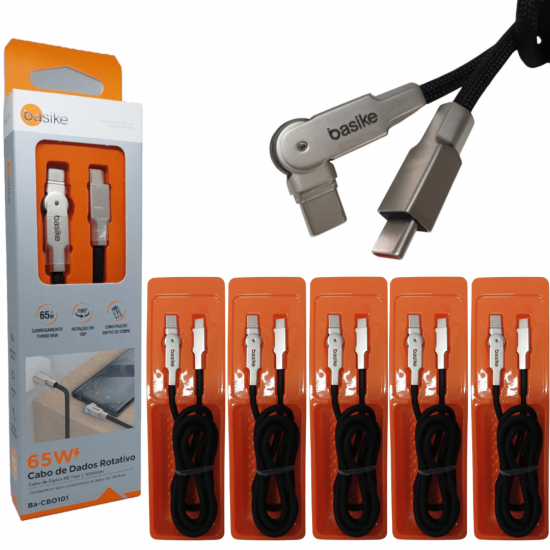 10 Cabos de Carregamento de 180 Graus Tipo C Super Rápido Android iphone 65w Basike