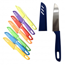 Kit 10 Facas Aço Inox Afiada com Bainha Capa Protetora Cozinha Pesca Camping Faquinha Colorida