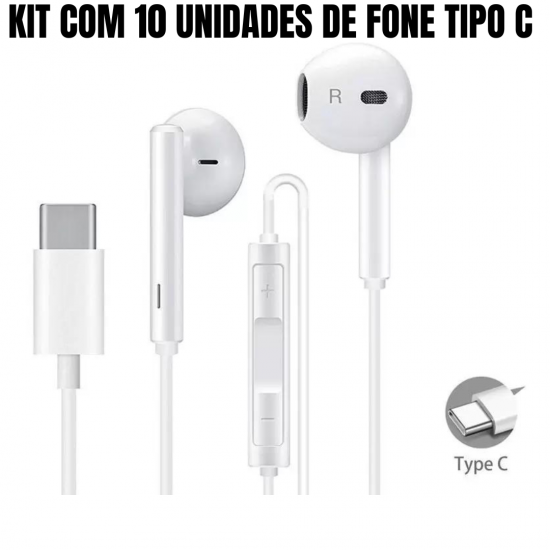 kit 10 Fones de ouvido tipo c usb-c som alta qualidade c/ microfone original