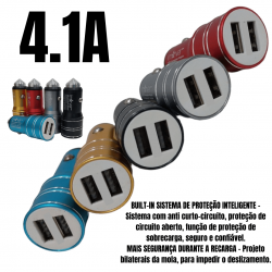 Kit 10 Carregadores turbo adaptador veicular de isqueiro de carro c/ 2 saídas USB inova