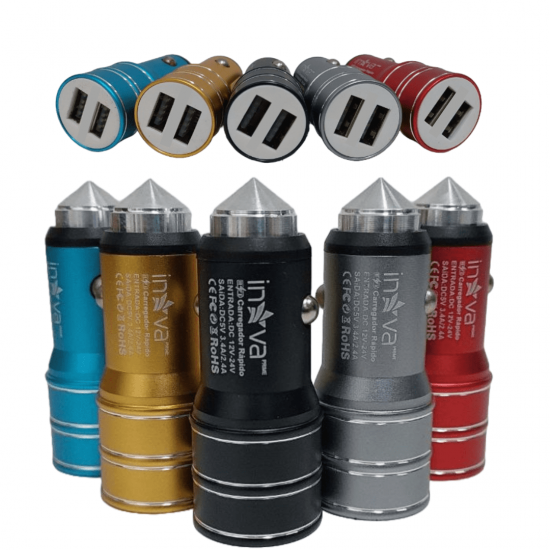 Kit 10 Carregadores turbo adaptador veicular de isqueiro de carro c/ 2 saídas USB inova