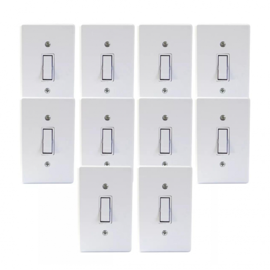 Kit 10 Interruptor Simples 1 Tecla 10A Bivolt 127v e 250v Com Placa Espelho Branco