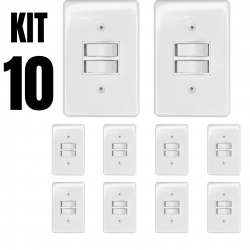 Kit 10 Interruptor Simples 2 Teclas 10A Bivolt 127v e 250v Com Placa Espelho Branco