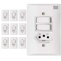 Kit 10 Interruptores duplo + 1 Tomada 10a 4x2