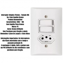 Kit 10 Interruptores duplo + 1 Tomada 10a 4x2