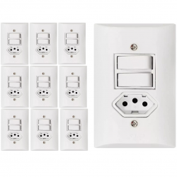 Kit 10 Interruptores duplo + 1 Tomada 10a 4x2