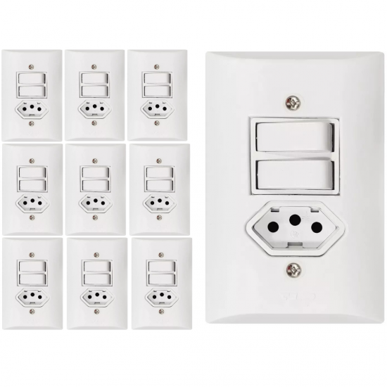 Kit 10 Interruptores duplo + 1 Tomada 10a 4x2