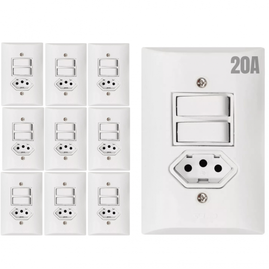 Kit 10 Interruptores duplo + 1 Tomada 20a 4x2
