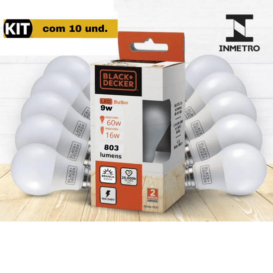 kit 10 Lâmpadas Led 9w Bulbo Bivolt Soquete E27 Branco Frio
