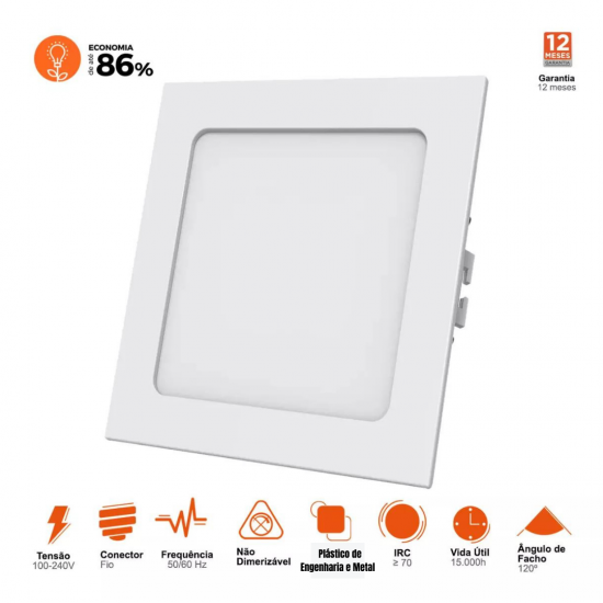 Kit 10 painel led plafon luminaria 18w quadrado Embutir 6500k branco frio black + decker