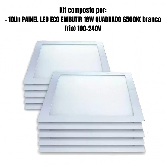Kit 10 painel led plafon luminaria 18w quadrado Embutir 6500k branco frio black + decker