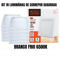 kit 10 Painel Led Plafon Luminaria 18w Quadrado Sobrepor 6500k Branco Frio black + decker