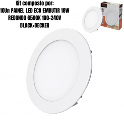 Kit 10 painel led plafon luminaria 18w Redondo Embutir 6500k branco frio black + decker
