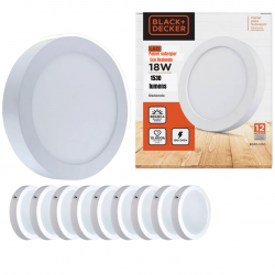 Kit 10 painel led plafon luminaria 18w Redondo sobrepor 6500k branco frio black + decker