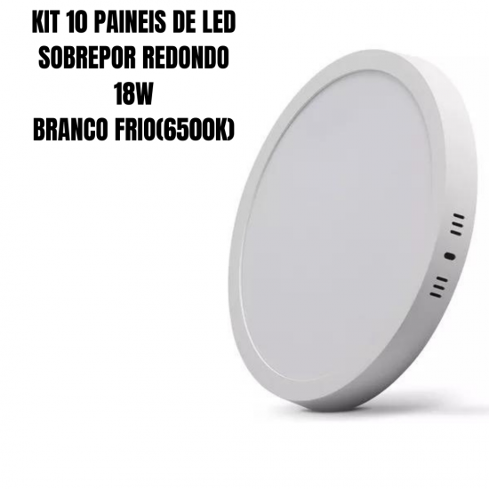 Kit 10 painel led plafon luminaria 18w Redondo sobrepor 6500k branco frio black + decker