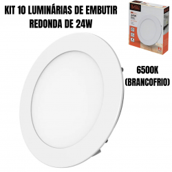 Kit 10 painel led plafon luminaria 24w Redondo Embutir 6500k branco frio