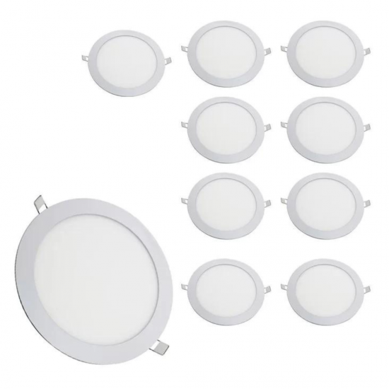 Kit 10 painel led plafon luminaria 24w Redondo Embutir 6500k branco frio
