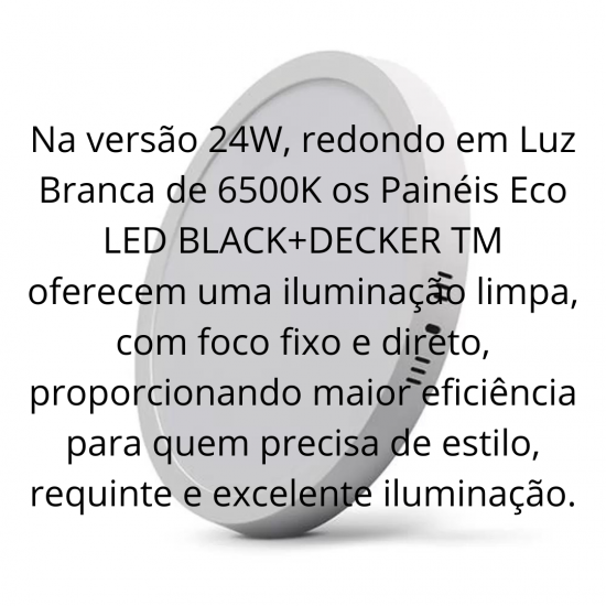 Kit 10 painel led plafon luminaria 24w Redondo sobrepor 6500k branco frio black + decker