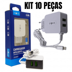 KIT 10 PECAS CARREGADOR CELULAR 4.8A LIGHTNING(IPHONE)