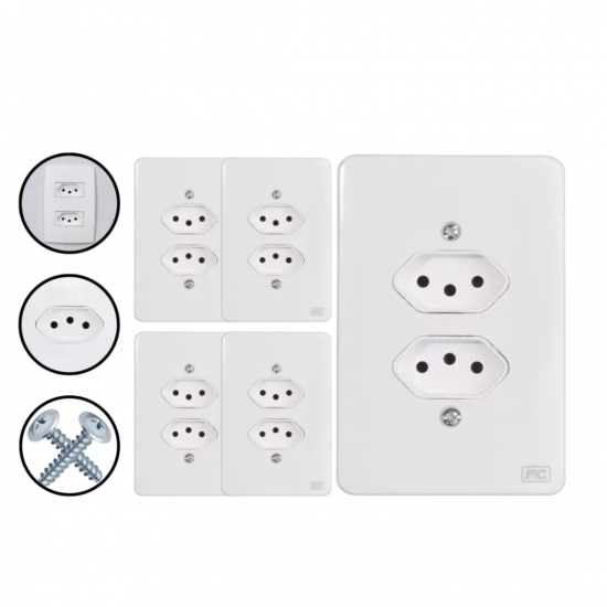 Kit 10 Peças Tomadas 10 Amperes Conjunto 4x2 Tomada Dupla 10A