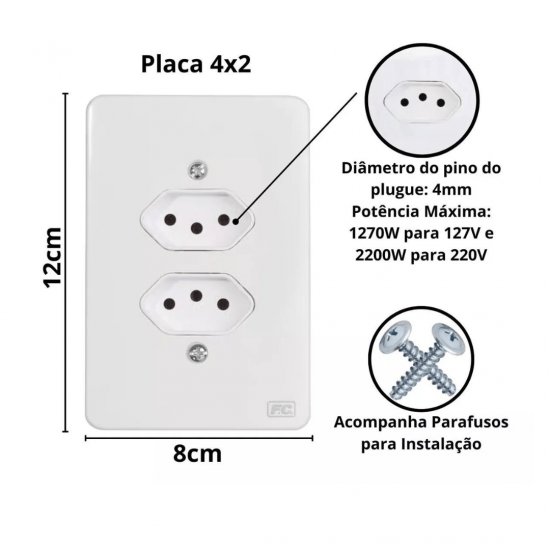 Kit 10 Peças Tomadas 10 Amperes Conjunto 4x2 Tomada Dupla 10A