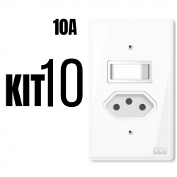 Kit 10 Tomada 10A com Interruptor 10A placa espelho branco