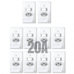 Kit 10 tomada 20a com interruptor placa espelho branco