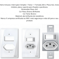 Kit 10 tomada 20a com interruptor placa espelho branco