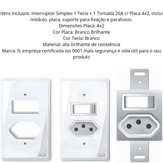 Kit 10 tomada 20a com interruptor placa espelho branco