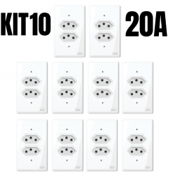 Kit 10 Tomadas Duplas 20 amperes Conjunto 4x2 Tomada Dupla 20A