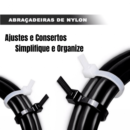 Kit 100 Cintas Plasticas Abracadeira Nylon Preto/Branco - Várias Medidas