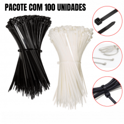 Kit 100 Cintas Plasticas Abracadeira Nylon Preto/Branco - Várias Medidas