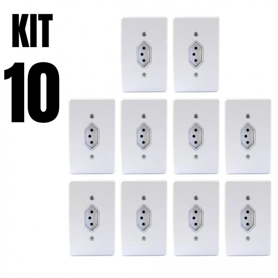 Kit 10un Tomada Simples 10A Completa 4x2 110v-220v