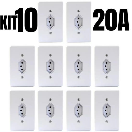 Kit 10un tomada simples 20a completa 4x2 110v-220v