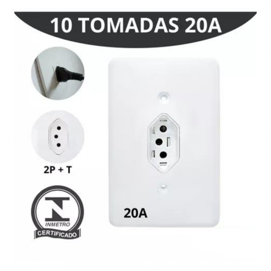 Kit 10un tomada simples 20a completa 4x2 110v-220v