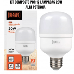 Kit 12 Lâmpadas Led Super Bulbo Alta Potência 20w black + decker